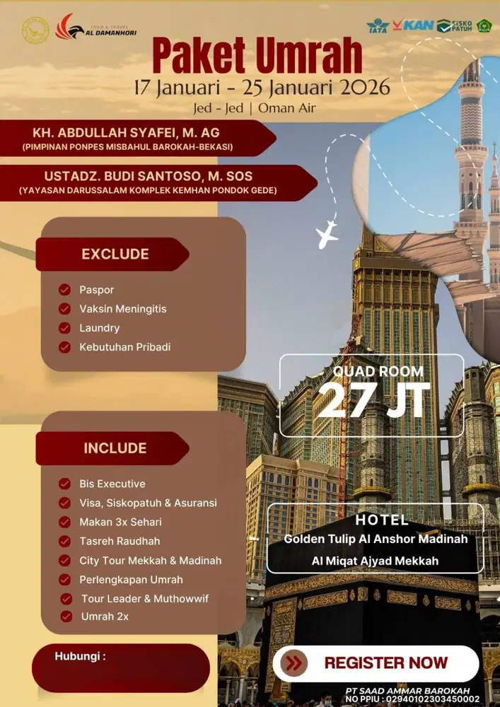 Murah !! Paket Umrah Keberangkatan Tanggal 17 Januari 2026. TERPERCAYA