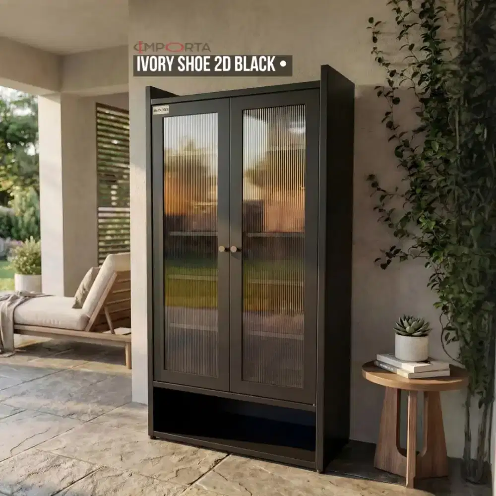 Lemari Sepatu Besi 2 Pintu IMPORTA Ivory Shoe Cabinet 2D Black