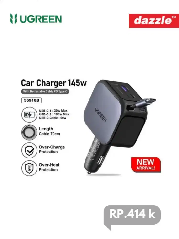 Ugreen car charger 145W 3-port with cable type-C