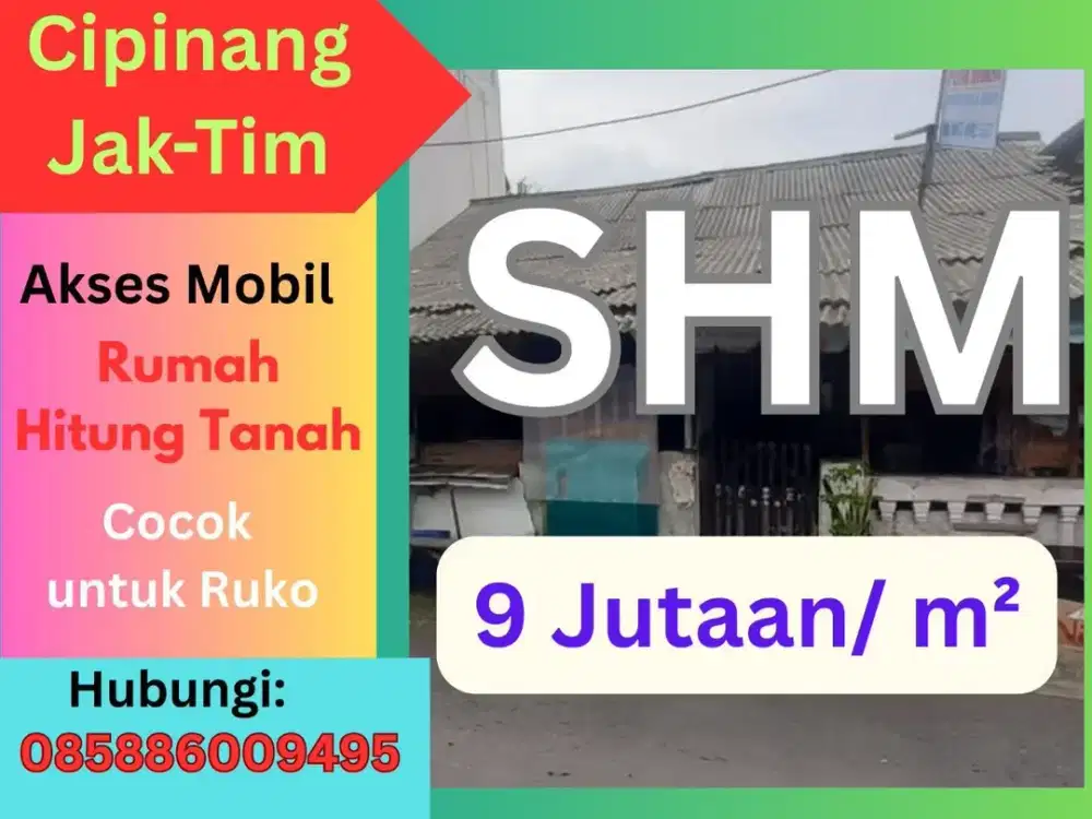 Jual Tanah Murah di Cipinang Jakarta Timur, Super Strategis,  Akses 2 Mobil, SHM, 9 Jutaan, Nego