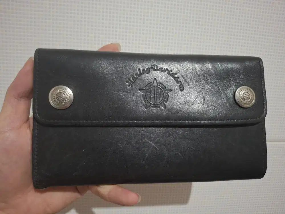 Harley Davidson Trifold Long Wallet, half flap, vintage, black