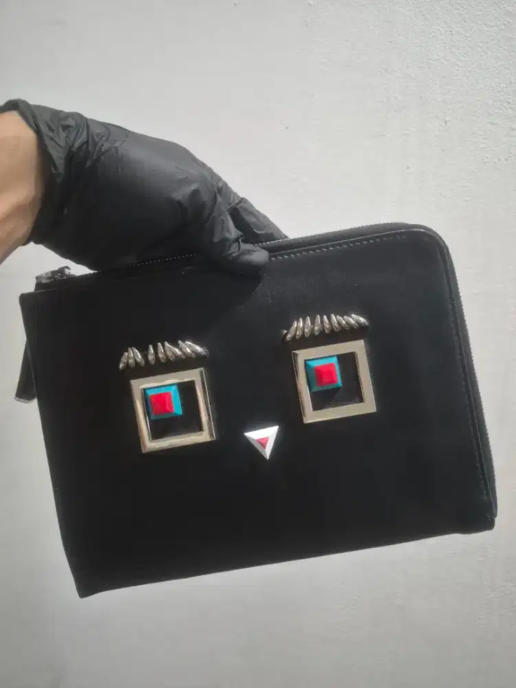 Clutch handbag fendi roma black leather good quality