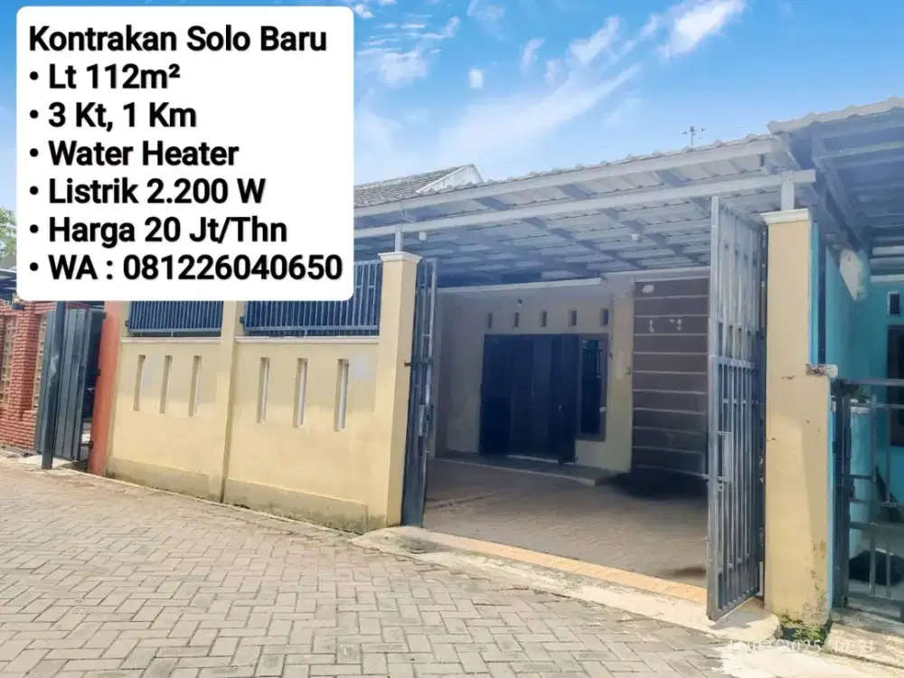 Sewa Rumah Area Solo Baru, Dekat Pakuwon, The Park, Dr. Oen, Indriyati