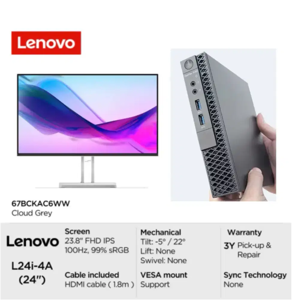 Mini pc gaming intel i7-12600/16GB+1TB + Monitor Lenovo L24i-4a 24inch