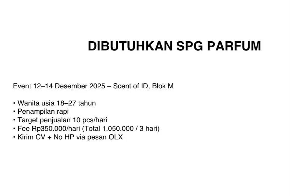 Dibutuhkan spg parfume