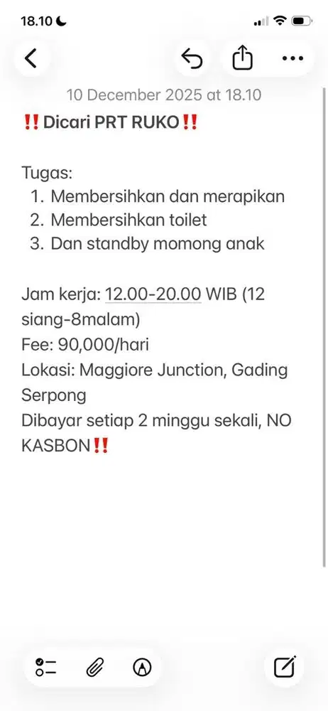 Dicari PRT Pulang Pergi