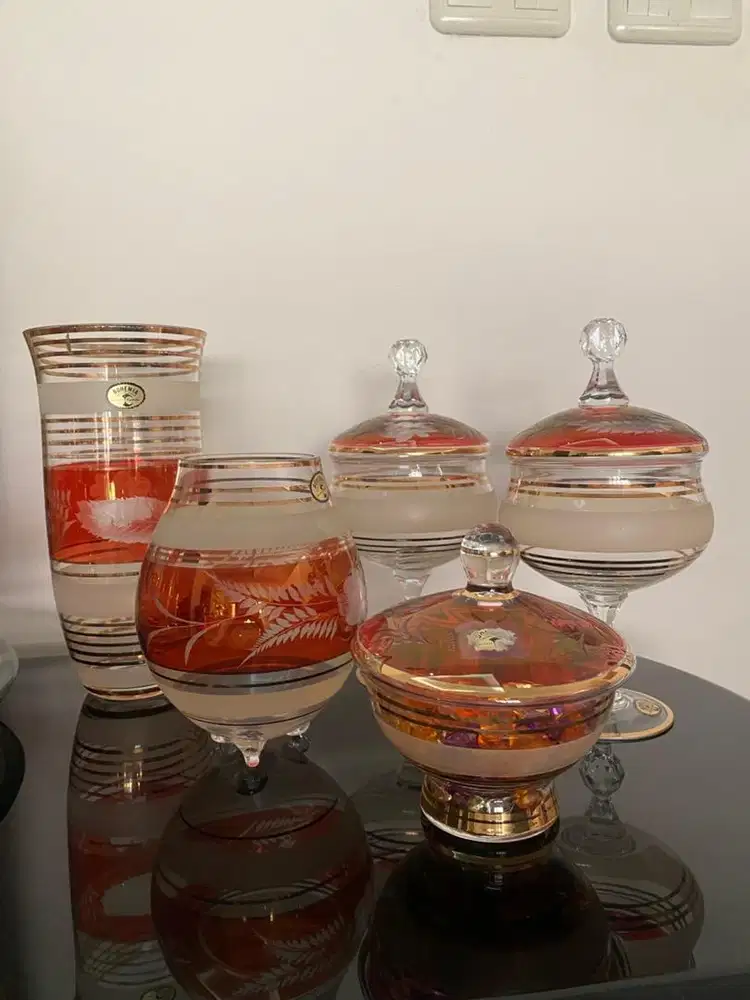 Bohemia Set Vas & Toples Kaca Vintage