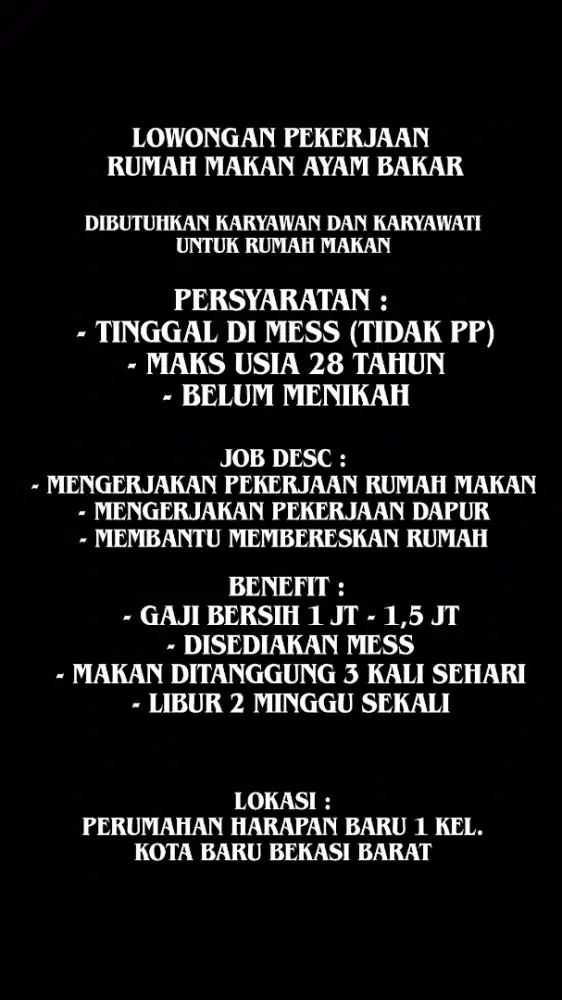LOWONGAN PEKERJAAN RUMAH MAKAN
