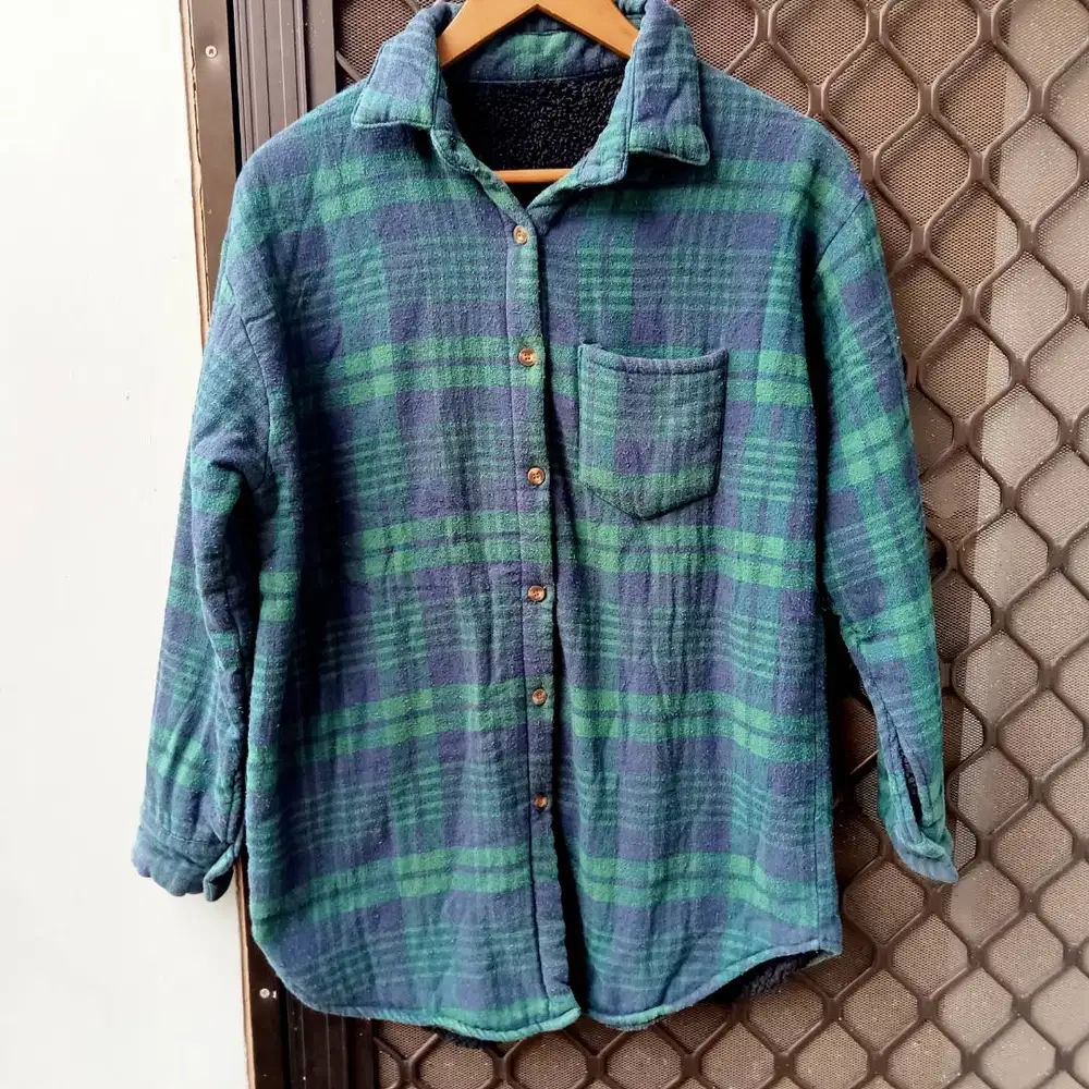 Kemeja Flannel Green And Navy Vintage Pria