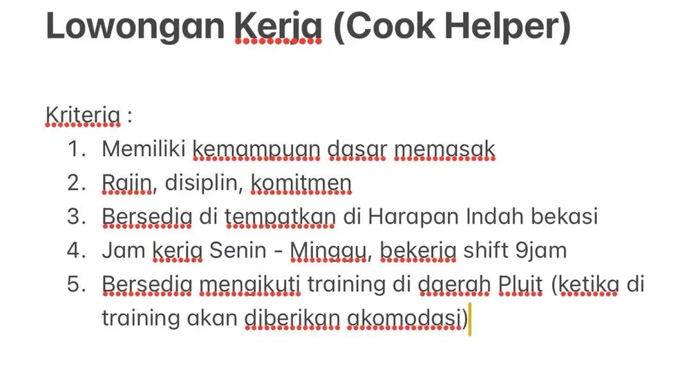 Lowongan Kerja (Cook Helper)