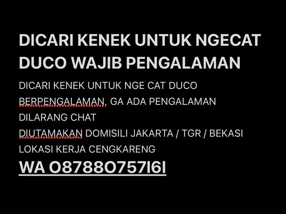 DICARI KENEK UNTUK NGECAT   DUCO WAJIB PENGALAMAN