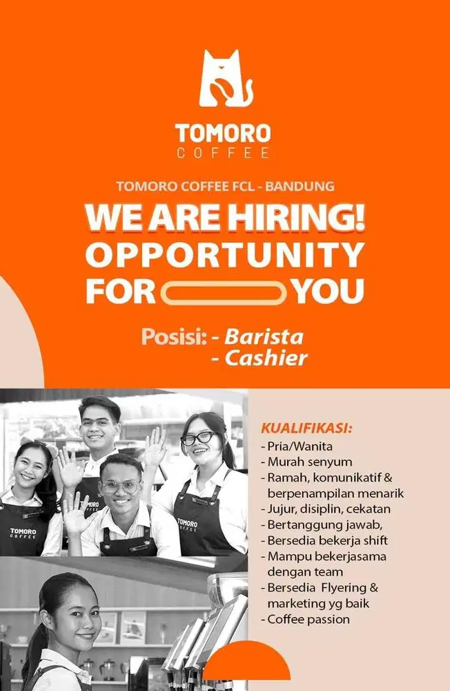 Dibutuhkan barista Tomoro Coffee