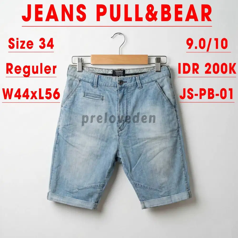 (Preloved) Celana Jeans Pendek Pria Pull&Bear Blue Size 34 Reguler Fit