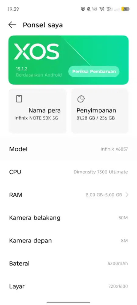 Infinix note 50x 5g+ 8+8/256