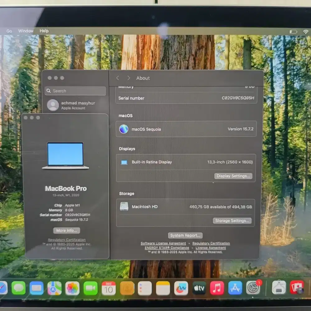 Macbook Pro M1 Ram 8 Ssd 512 Layar 13 inch Full set Silver buat edting