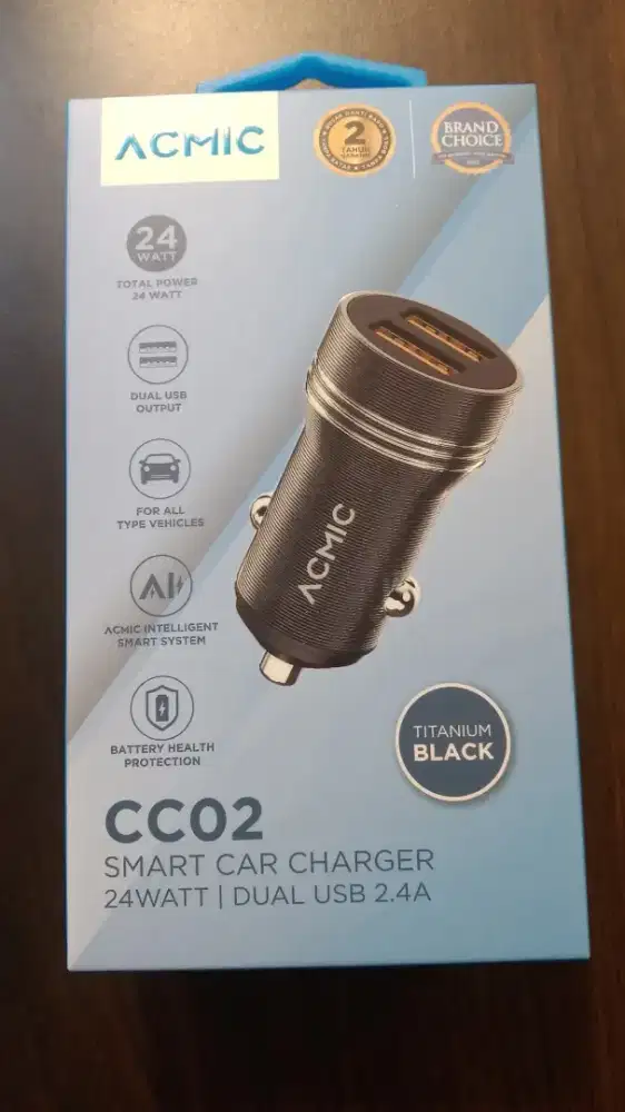 ACMIC CC02 Dual USB 24 Watt Car Charger Fast Charging
