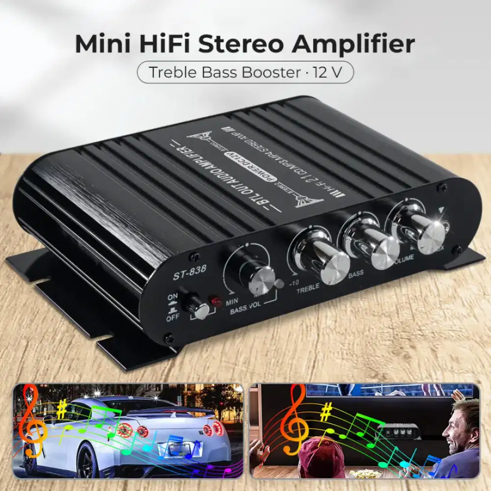 LVPIN Mini Hifi Stereo Amplifier Treble Bass Booster 12V