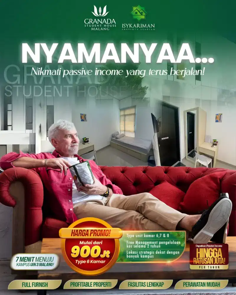 Dijual rumah kost free manajemen kelola 2 thn dekat UIN 3 UMM UNISMA