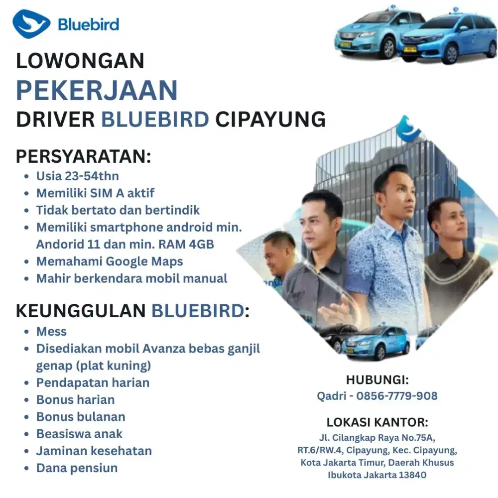 Lowongan Driver Taksi Bluebird Cipayung