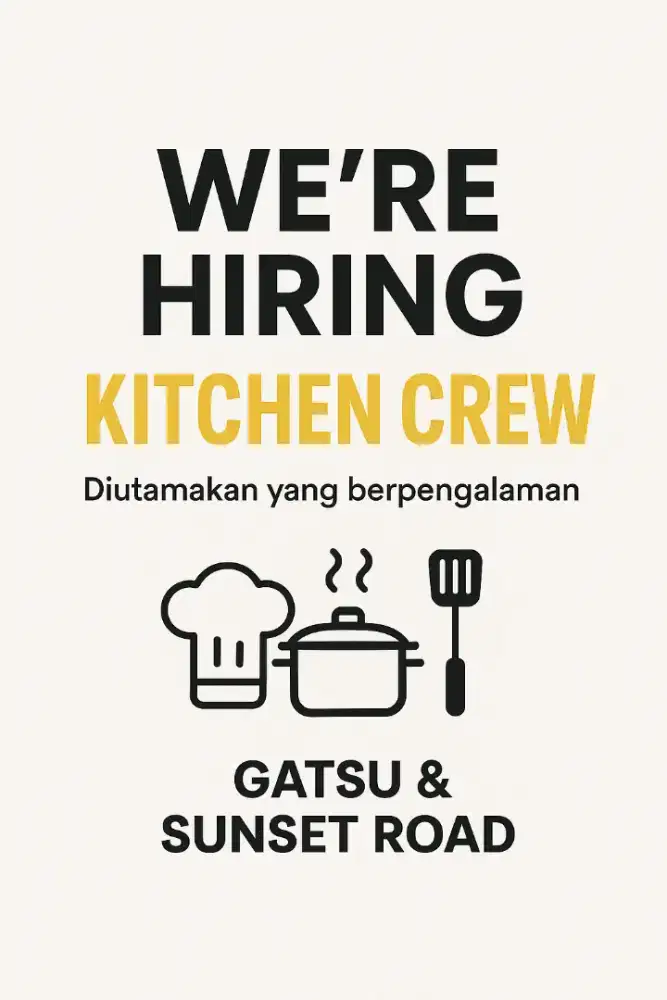 dibutuhkan juru masak dan helper untuk resto