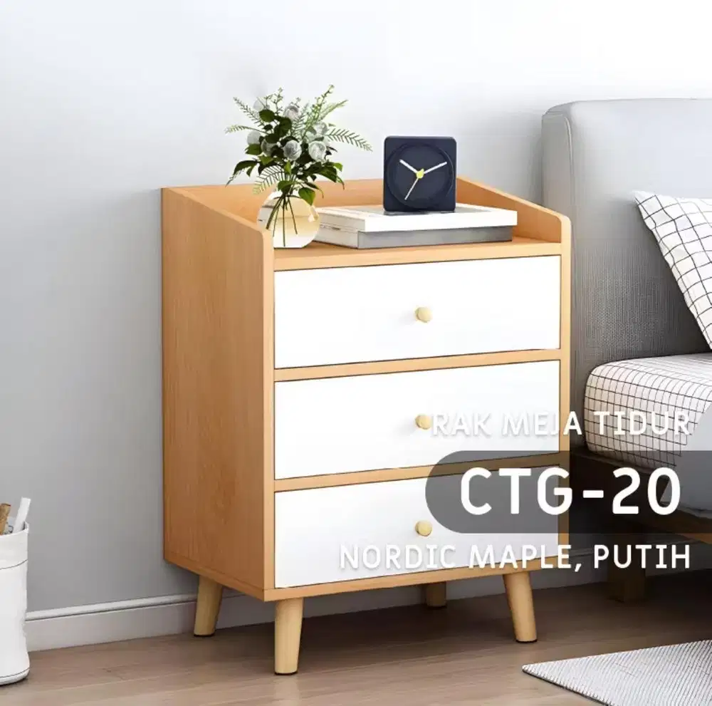 Barang baru: Meja Nakas Kayu 3 Laci (Bed Side Table)
