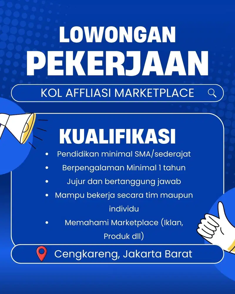 KOL AFFLIASI MARKETING MARKETPLACE / HOST LIVE STREAMING / ADMIN CS