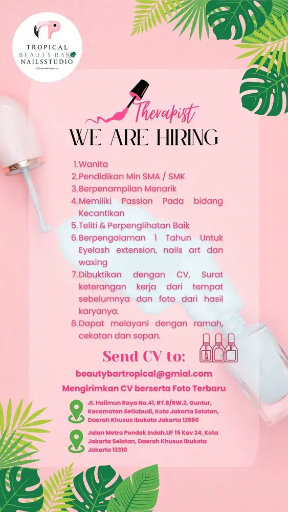 JOB VACANCY TROPICAL BEAUTYBAR