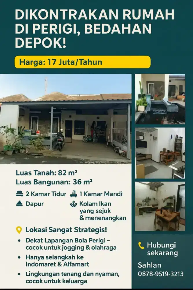 Rumah Kontrakan (Tahunan) yang Nyaman & Strategis di Bedahan Depok