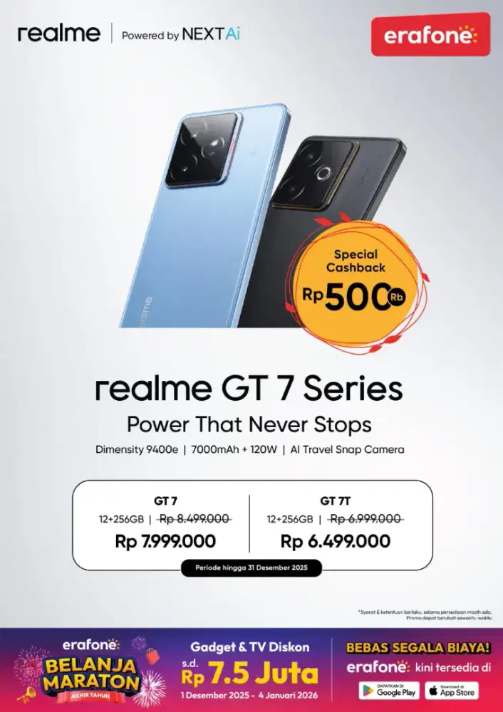 Realme Gt 7 series promo akhir Tahun dapatkan cash back + CICILAN 0