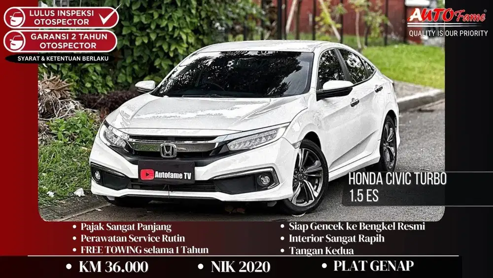 Honda Civic Turbo 1.5 ES Sedan NIK 2020 White On Black