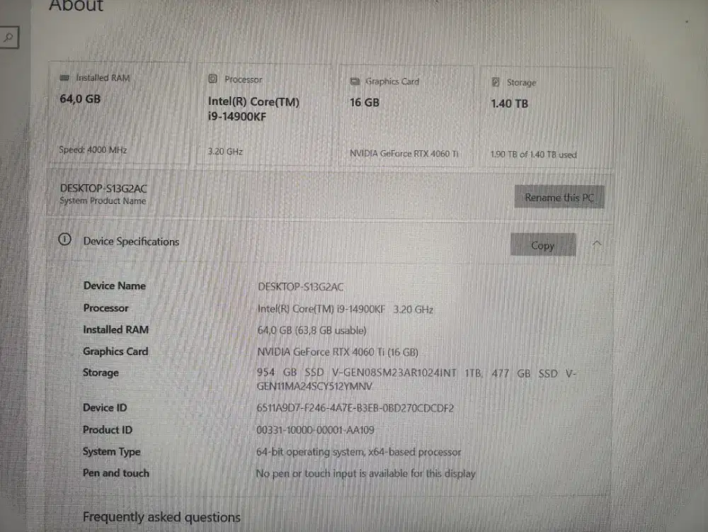 Dijual cepat komputer gaming core i9