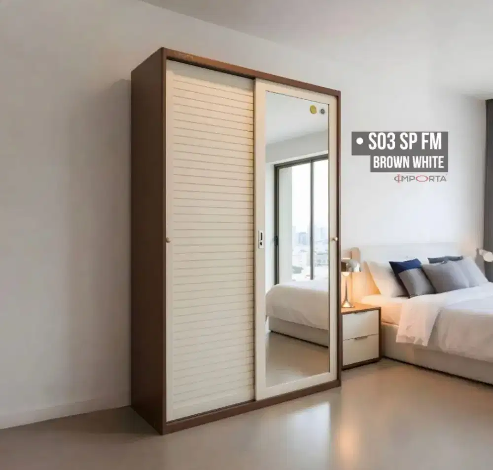 Premium Lemari Pakaian Sliding Full Besi 2pintu Cermin 120