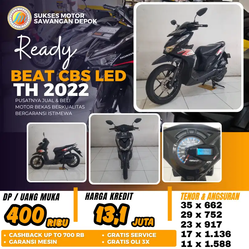 DP 400 RIBU BERGARANSI HONDA BEAT LED CBS TH 2024 UNIT MULUS ISTIMEWA