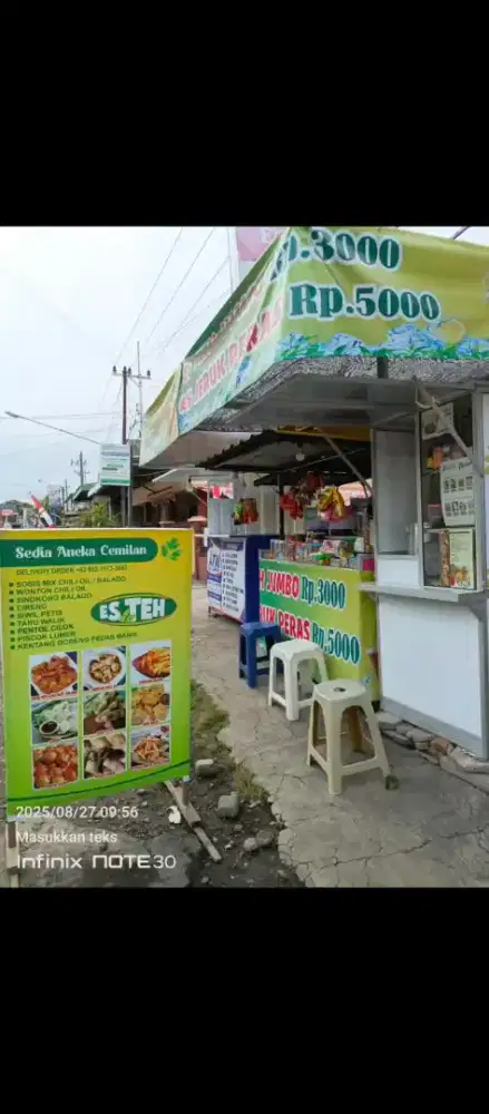 DIJUAL STAND ES DAN MAKANAN TINGGAL BUKA AJA LENGKAP BESERTA KULKASDLL