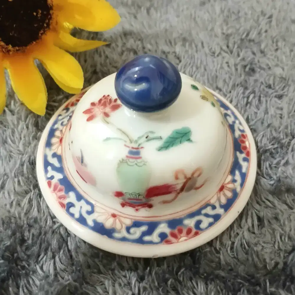 Keramik antik vintage handmade lukisan tangan tutup jar cangkir,kolpri