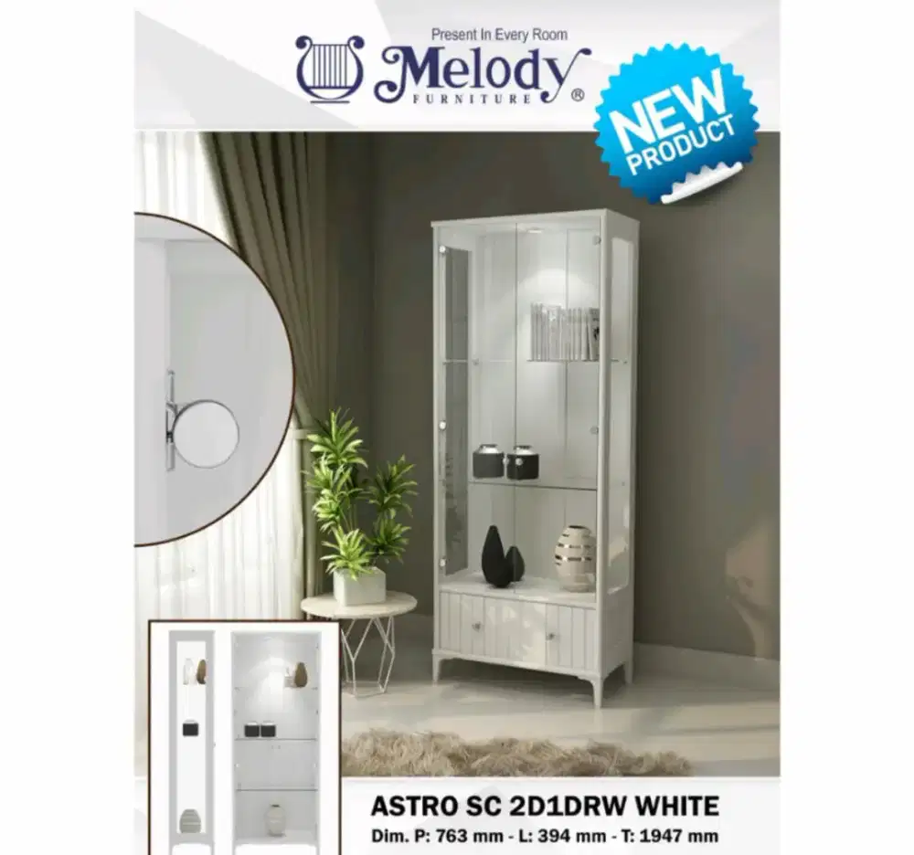 lemari pajangan bawah ada laci