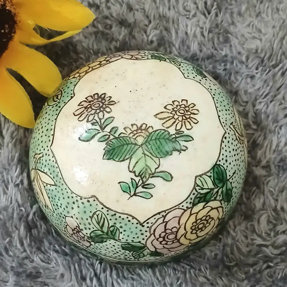 Keramik porselen mangkuk antik vintage handmade lukisan bunga, kolpri