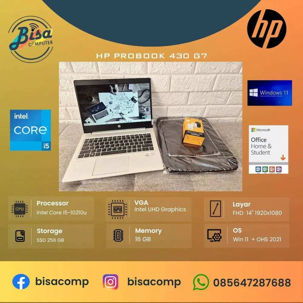 HP ProBook 430 G7 Core i5 10th SSD 256gb Ram 16gb 14inchFHD FP BL