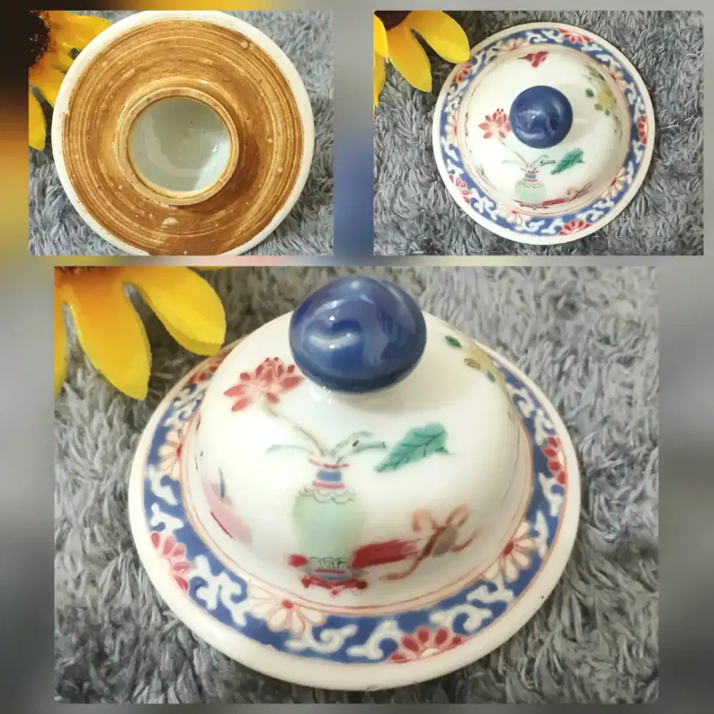 Keramik antik handmade lukisan tangan tutup jar cangkir, kolpri