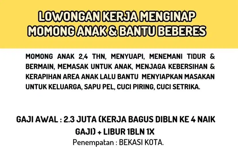 Lowongan Momong dan ART Serabutan