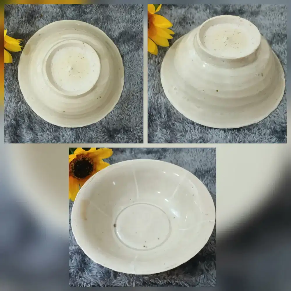 Keramik porselen mangkuk antik vintage handmade polos, kolpri