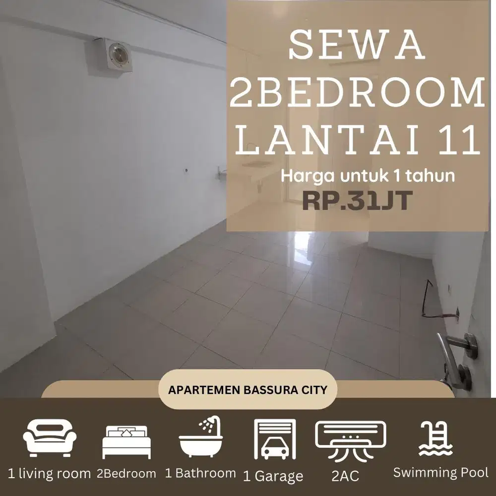 sewa 2 kamar sewa kosongan lantai 11 apartemen bassura city