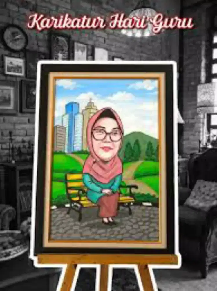 Lukisan karitakur berwarna plus bingkai