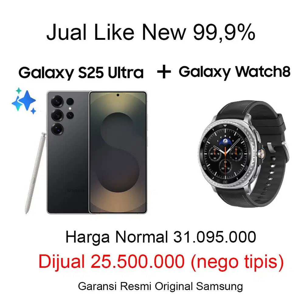 Jual Handphone HP Samsung Galaxy S25 Ultra 12/156GB dan Galaxy Watch8
