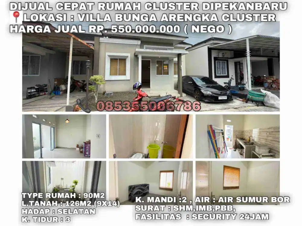 dijual cepat rumah cluster jln.villa bunga arengka