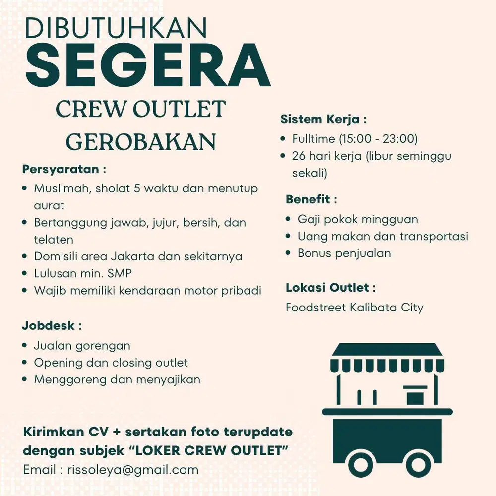 Dicari Jaga booth foodstreet apartemen kalibata