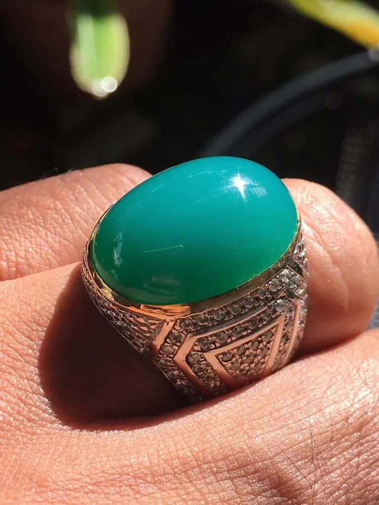 NATURAL BATU BACAN PALAMEA ASLI KRISTAL MEDIUM SIZE RING PERAK