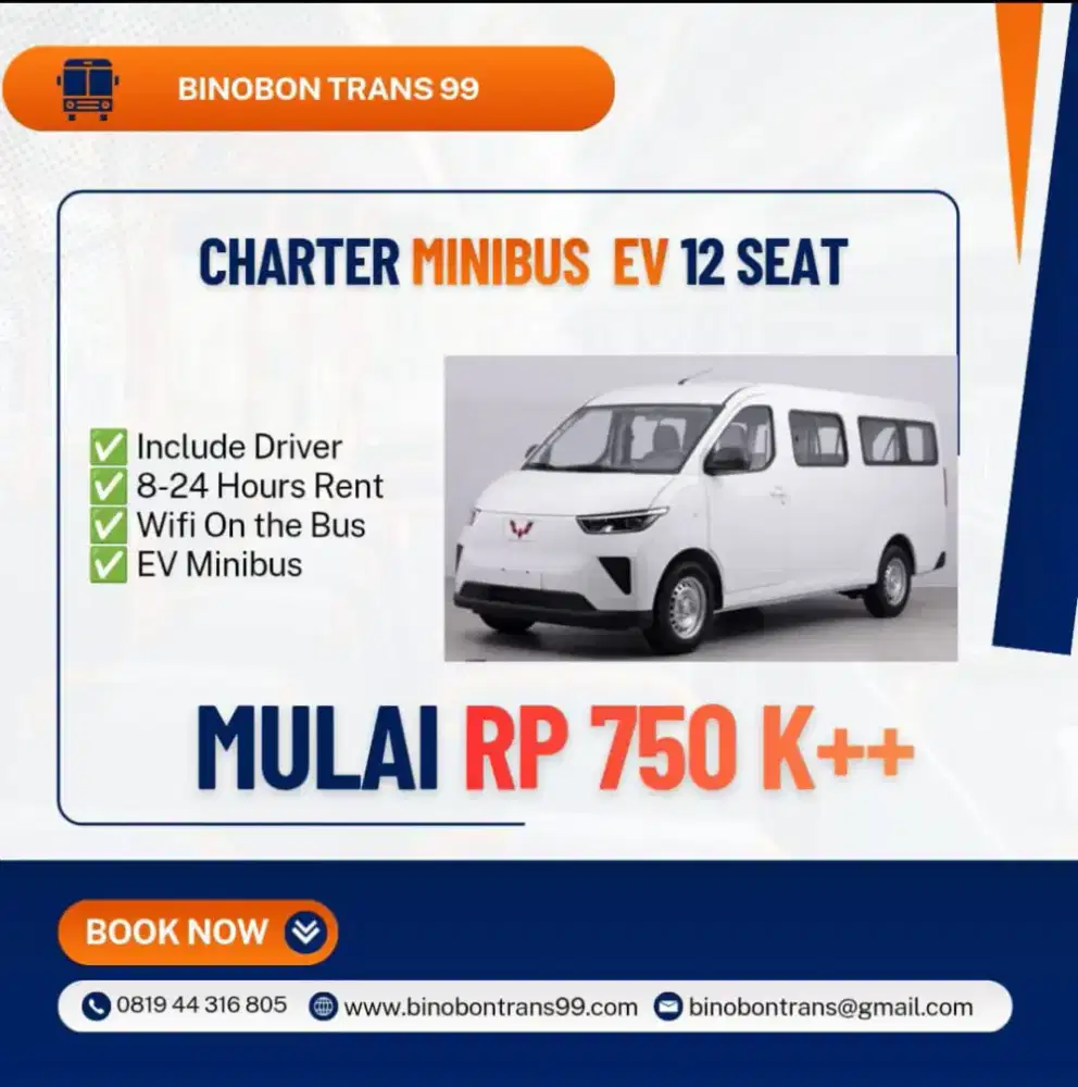 Disewakan Minibus EV Seperti Hiace Dalam dan Luar Kota