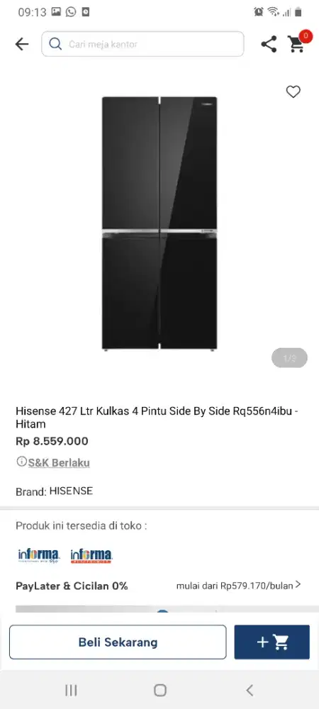 Kulkas hisense 4pintu sbs