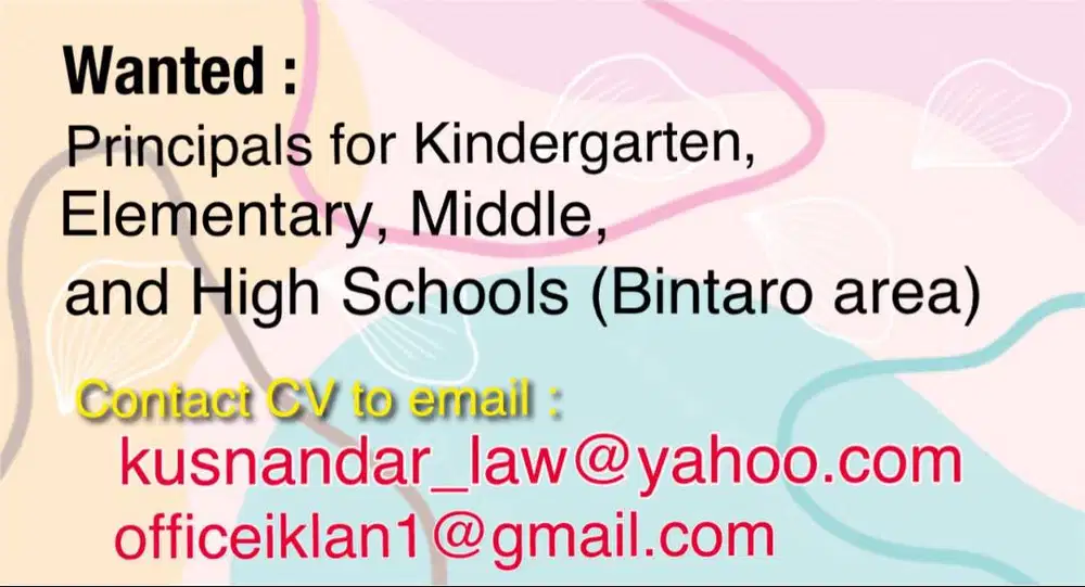 Wanted : Need a Principal in the Bintaro area (Tangerang Selatan)